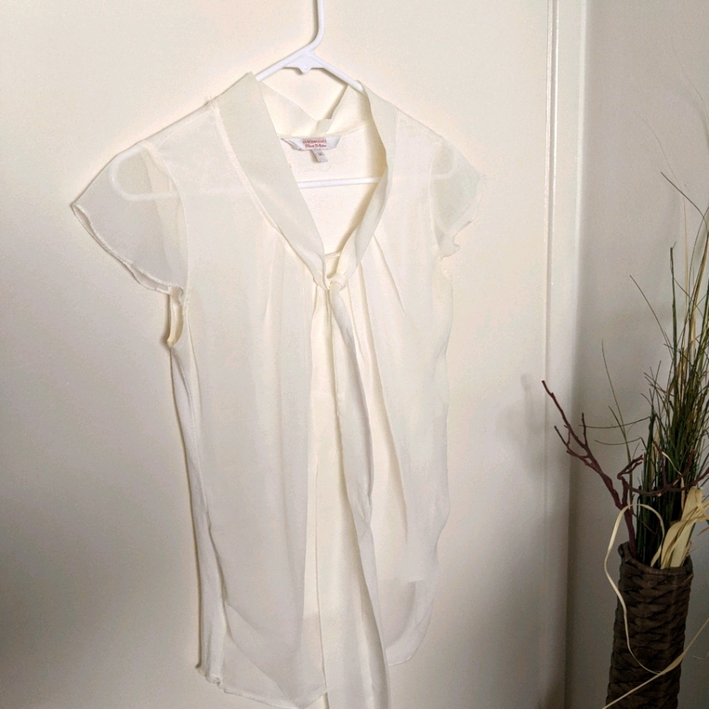 Mixed media neck tie blouse